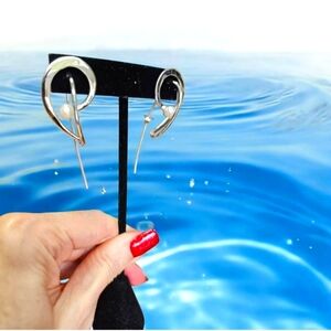 OOAK Fresh Water Pearl 925 Sterling Silver, Rohdium Plated, "Godess Earrings"